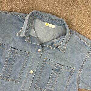 Caco Denim Shirt Womens Small Blue Streetwear Relaxed Fit Collared Button Up